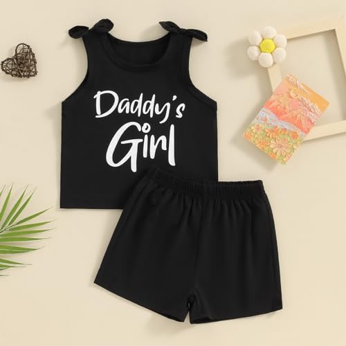 Image of Toddler Little Girl Clothes Summer Sleeveless Daddys Girl Letter Tank Tops Shorts Set 2Pcs Kids Casual Outfits