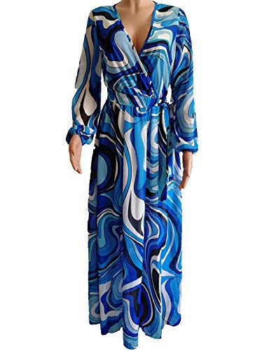 Image of lvenzse Womens Maxi Dress Boho Chiffon Floral Printed Long Party Dresses Plus Size with Belt (FBA)