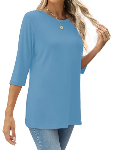 Image of JomeDesign Womens Tops 3 /4 Sleeve Shirts Round Neck Loose Casual Blouses