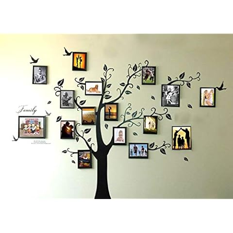 Rainbow Fox Large Black Photo Frames 16 Frames Memory Tree Photo Tree Wall Vinly Decal Decor Sticker Removable Wall Decal for Living Room (180cm*250cm) (16pcs frame tree) Cover
