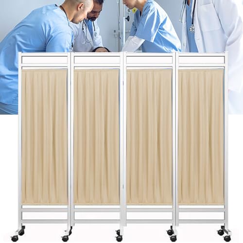 RESKIU Folding Rolling Privacy Screen, 4 Panel Rolling Medical Privacy Screen on Wheels, 180cm High Foldable Room Isolation Temporary Fence for Clinic/Ward/Exam Room,E-4Panels-W200cm/78.7in/6.6ft