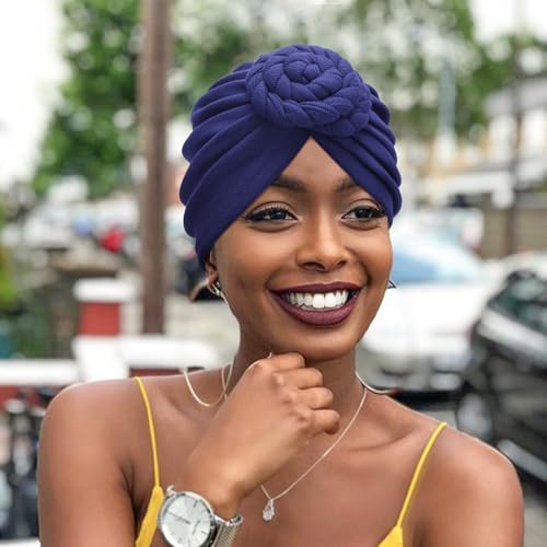 Image of DRESHOW 5 Pack Knotted Headwraps for Women African Turban Pre-Knotted Beanie Headwraps Hair Covers