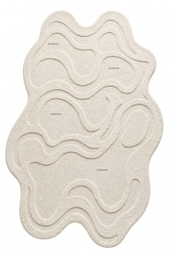 Image of Hand Tufted Wool Rug 6x8 Ft - Modern Irregular Shape Aesthetic Carpet, 1 Inch Thick Pile, Anti-Skid Backing, Soft Handmade Woolen Area Rug for Living Room, Bedroom, Hall Decor
