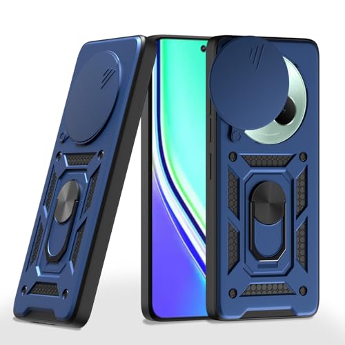 Image of Pikkme Back Cover for Realme P3 Pro 5G | D10 Tough Armor | 360 Protection Case | Sliding Camera Shield Cover & Ring Holder Stand Bumper Case (Blue)