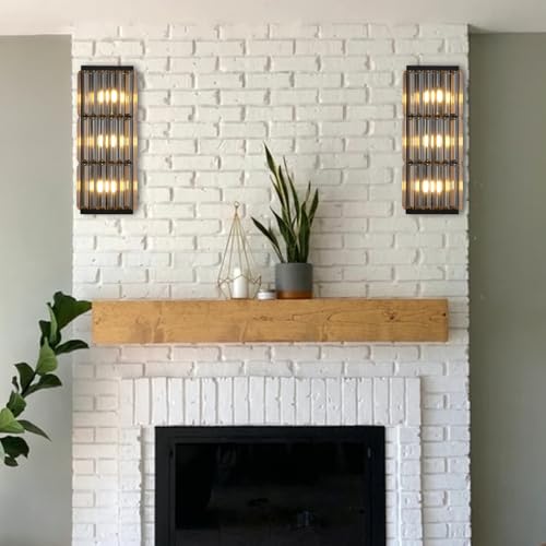 Image of Rustic Black Wall Sconce with Glass Vintage Antique Wall Light Fixture Retro Farmhouse Mid Centry Wall Sconce for Bedroom, Living Room, Mirror, Fireplace