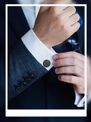Image of Newcotte 5 Pairs Cufflinks for Men Round Silver Cufflinks Mens Classic Stainless Steel Cuff Links Set for Wedding Gifts
