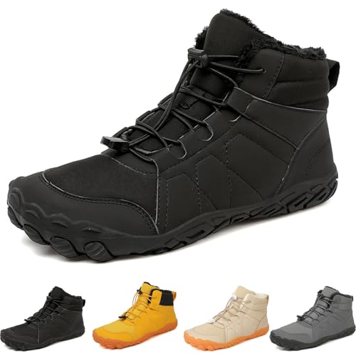 Generiska barfotaskor vinter vandringsskor kvinnor män jordningsskor med koppar bred tålåda halkfri trailrunning, svart, 39 EU