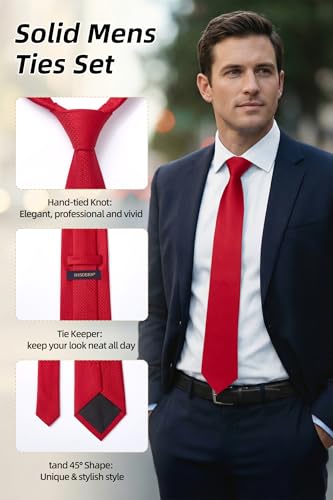 Image of HISDERN Mens Ties Solid Color Ties for Men Formal Necktie with Pocket Square Set Satin Silk Neck Tie Handkerchiefs Set