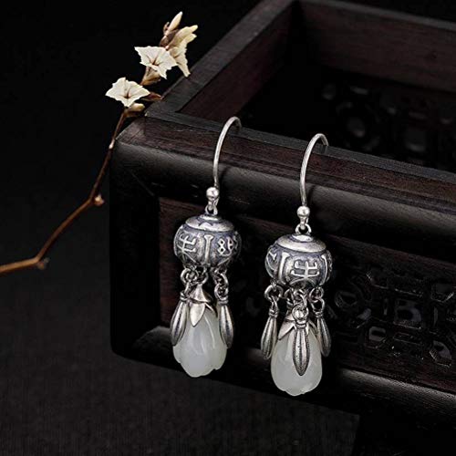 Boucles d'oreilles pour femmes style chinois vintage néphrite blanche