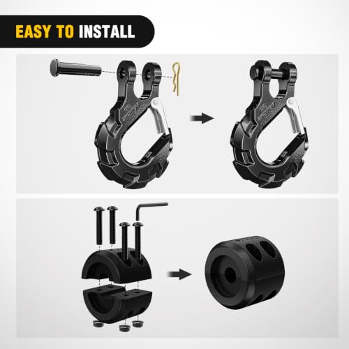 Image of Nilight Forged Steel Winch Hook 3 /8 inch Grade 70 Safety Latch Winch Cable Hook Stopper & Clevis Slip Hook Sets, Included Allen Wrench,Max 35,000 lbs,Black