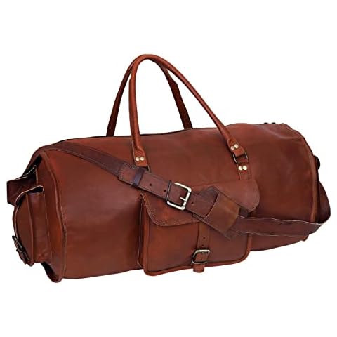 24" Large Leather Retro Duffel Luggage Gym Weekender Travel Duffel For Men Women Cover