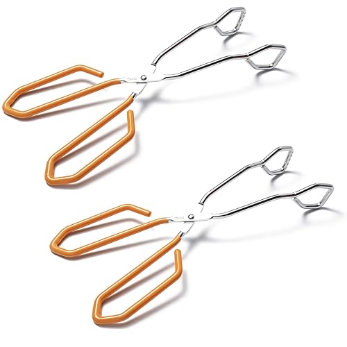 Hiash Stainless Steel Scissor Tongs, Heavy Duty, Kitchen Tongs for Food Cooking Barbecue BBQ Grilling and Serving 2pcs Orange