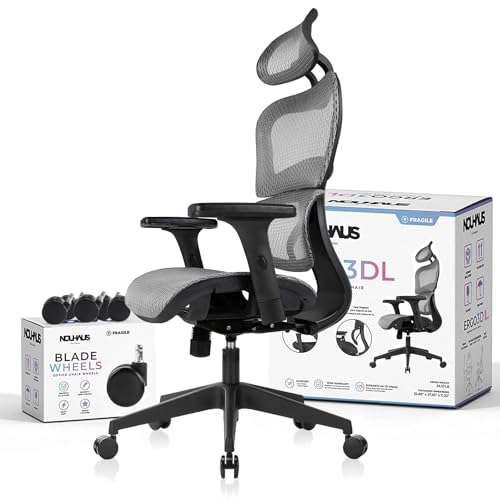 Nouhaus Ergo3dL Home Office Desk Computer Chairs Ergonomic Office Chair High-Back Mesh Rolling Work Chairs with Wheels and Adjustable Headrests Comfor