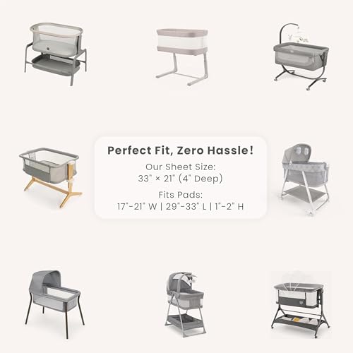 Image of Konssy 2 Pack Muslin Bassinet Sheets for Boys, Girls, 100% Cotton Soft Breathable Fitted Bassinet Mattress Sheet, 33 x 21 inches (Brown,Summer Wheat)