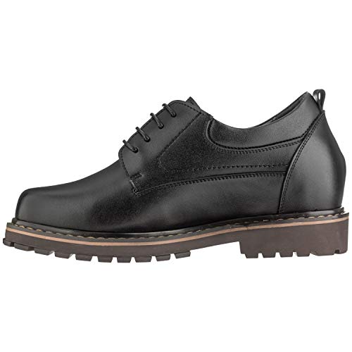 TOTO Men's Invisible Height Increasing Elevator Shoes - Black Leather Lace-up Round-toe Casual Low Top Work Boots - 3 Inches Taller - F70289 - Size 6 D(M) US3