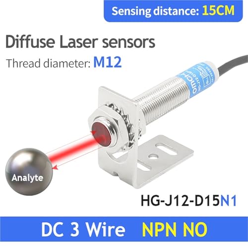 Sensor láser de luz M12 difuso con rango de detección ajustable de 20 a 150 mm PNP 2