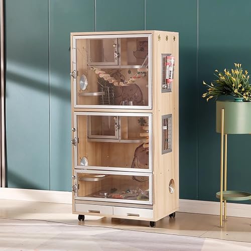 Jaula de chinchilla, jaula de madera para animales pequeños con ruedas y bandeja extraíble, ideal para chinchillas, hurones, conejos y cobayas