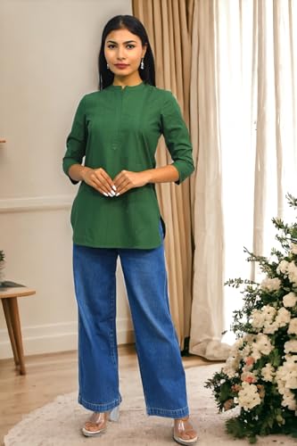 Image of JAIPUR HAND BLOCK Women's Pintuck Plain Short Cotton Kurti|Top STYLE-S91