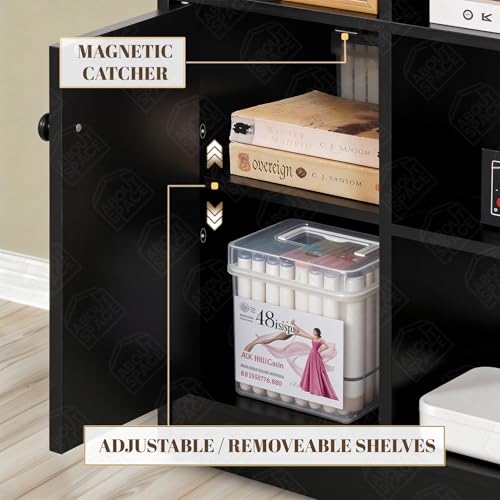 Image of ABOUT SPACE TV Unit - Engineered Wooden TV Stand with Adjustable Shelf Storage Cabinet with Door for Console, Home Theatre, Books for Living Room - DIY Entertainment Unit for 32-50 Inch - Black