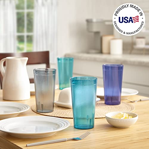 Us Acrylic Café 20-Ounce Plastic Restaurant Style Lightweight Stackable Beverage Tumblers | Reusable, Bpa-Free, Made In The Usa, Top-Rack Dishwasher Safe | Water Cups Set Of 16 In 4 Coastal Colors #TOP1