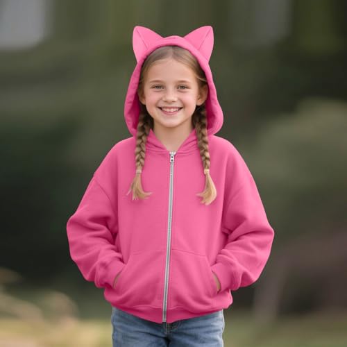 Girls Zip up Hoodie Cute Long Sleeve Fashion Cat Ear Jacket Hooded Sweatshirt with Pocket Kids Fall Clothes2