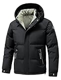 Chaqueta de plumón con capucha cálida de negocios clásica de invierno para hombre impermeable gruesa, cálida, acolchada, Parka, chaqueta de esquí resistente al frío al aire libre (Negro,XL)