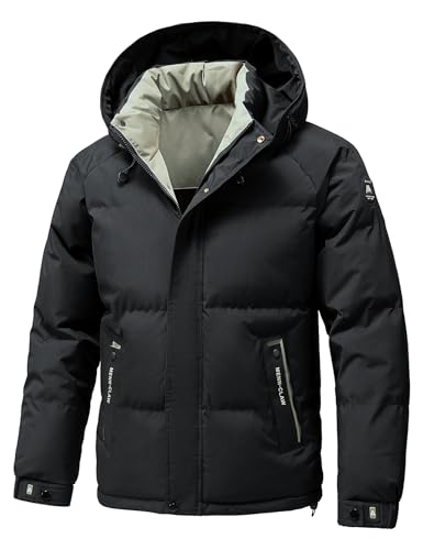 Flygo - Flygo Puffer Jacket for Men - Hooded Insulated Quilted Winter Coat, Waterproof Thicken Parka Snow Jacket (Black, Medium) - Best Deal on Amazon