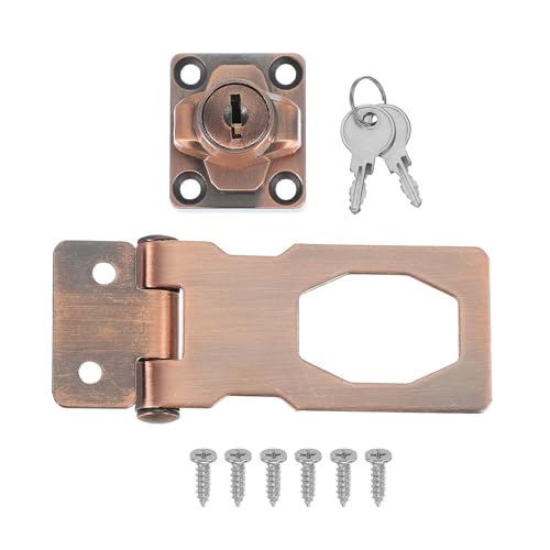 Image of MECCANIXITY Twist Knob Keyed Hasp Locks Safety Packlock Clasp Hasp Latches with Keys & Screws 2.5 Inch for Window Barn Drawer Cabinet Garage Closets Doors (Red)