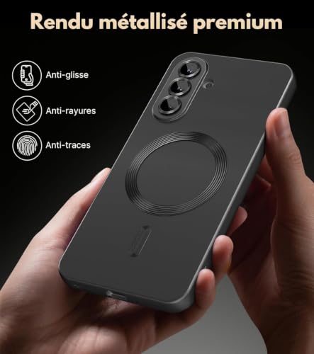Image of DIZORO Samsung A17 5g Case, Compatible with Mag Safe Back Cover, Matte Luxury Metallic Luster Flexible TPU Wireless Charging Shockproof Case with Camera Protector Lens (Black)