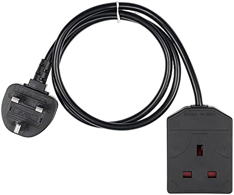 Invero 1 Way 1M Metre Gang Single Socket Power Mains Extension Lead Cable British Approved 13A Amps - Black
