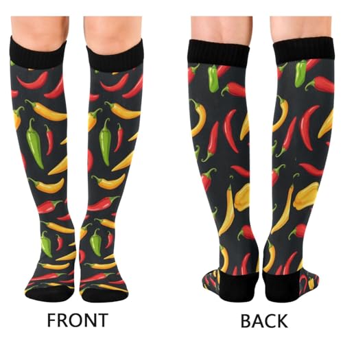 Pigsaly Hot Pepper Chilli Women's Compression Socks Spicy Vegetables Athletic Tube Sock Unisex Casual Knee High Socks Outdoor Sport Socks For Running Hiking Travel2