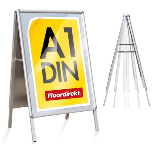 Floordirekt Kundenstopper DIN A1 - beidseitig für 2 Plakate mit Alu Rahmen 25mm - inklusive Schutzfolie - wetterfester Plakatständer - Gehwegaufsteller Werbetafel