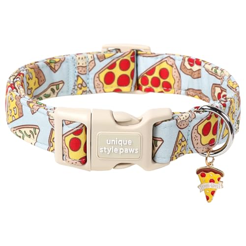 Unique Style Paws Collare di cotone con chiusura rapida - Design pizza, regalo per cani maschi e femmine, resistente e carino