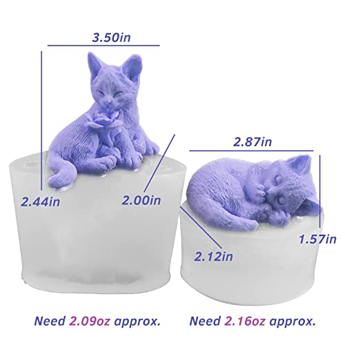 2Pcs Silicone Cat Mold 3D Cat Rose Soap Mold Silicone Molds For Candle Soap Making Cat Resin Candle Molds Cute Animal Epoxy Casting Plaster Concrete Mould Diy Art Crafts Kit Home Decor #TOP2