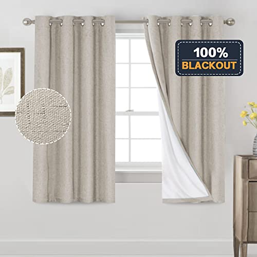 Image of PrinceDeco Blackout Curtains 63 Inch Length Linen Texture Drapes for Bedroom Living Room Thermal Insulated with White Liner Grommet Room Darkening Curtains & Drapes (2 Panels, Cobblestone)
