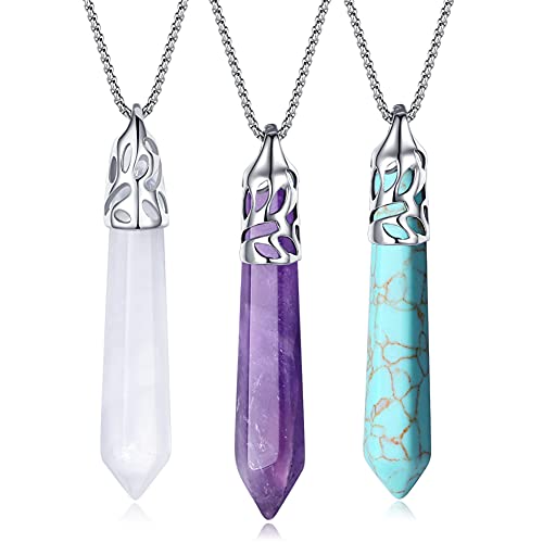 MAIBAOTA Healing Crystal Stone Point Necklace Layered Crescent Moon Pendant Necklaces Spiritual Reiki Witch Gemstone Quartz Jewelry for Women