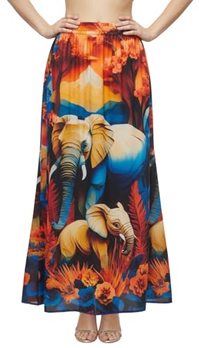 Image of VAGISHA Women's 4-Metre Flared Long Skirt | Skirts for Women Long Length | Long Skirts for Girls | Ethnic & Boho Printed Wear with Elastic Waist | Perfect for Party, Festive & Casual Look