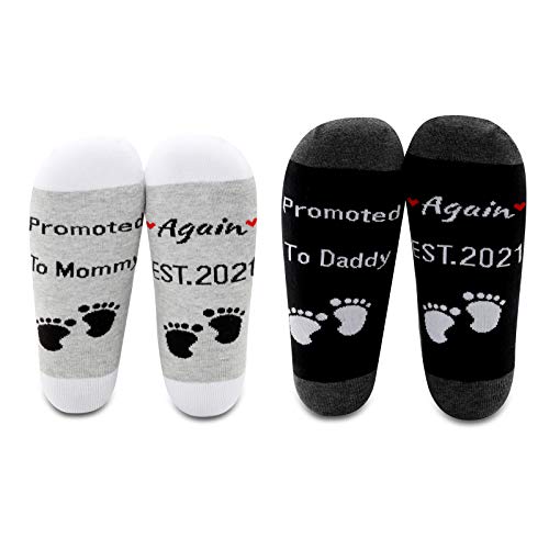 MBMSO Promoted To Daddy and Mommy Again 2021 Socks Set Second Time Parent Gifts(Daddy and Mommy Again 2021 Socks)