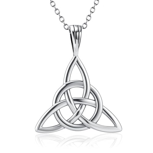 DAOCHONG 925 Sterling Silver Good Luck Irish Celtic Knot Triangle Vintage Pendant Necklaces, Rolo Chain 18 inches