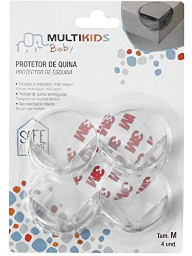 Protetor de Quina 4 Unidades, Multikids Baby, Branco, Médio, 3,3 x3,3 x2,2 cm