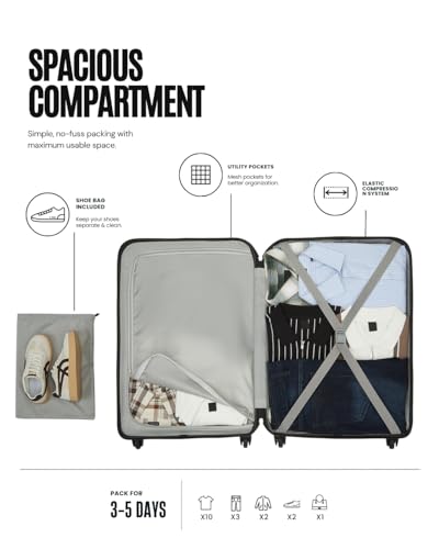 Image of SNITCH Loop Medium Size Black Polypropylene Hard Travel Suitcase - Suitcase Medium Size & Luggage with 4 Wheels, Secure Lock & Free Shoe Bag