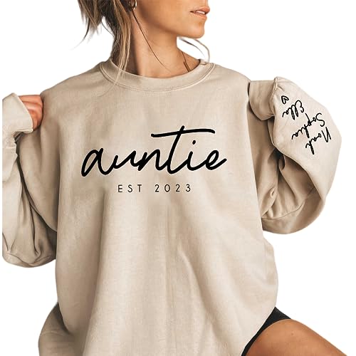 Nazenti Personalized Auntie Sweatshirt With Kids Names Custom Auntie Est Sweatshirt Auntie Gifts Aunt Gift For Auntie Gift For Auntie Mothers Womens Day Birthday Gift For Womens cover