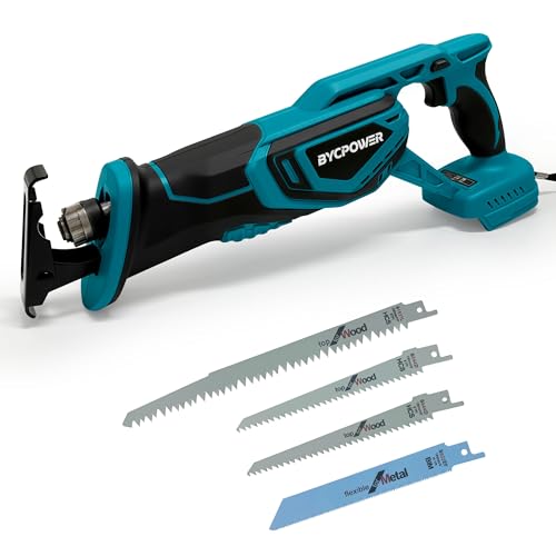 Akku Säbelsäge kompatibel mit Makita LXT-18V Akku (ohne Akku), Reciprosäge bürstenloser Motor, 22mm Hubhöhe, max. 3000RPM, inkl. 4x Säbelsägeblatt für Holz und Metall