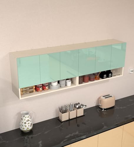 Image of SPECIALITY PANELS 6 Door Wall Cabinet with UV Profile Shutter | Wall Mounted Storage Cabinet for Kitchen Bathroom Living Room | Wooden Wall Cabinet Organizer Mint Finish DIY Assembly