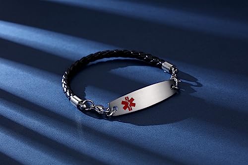 LinnaLove Interchangeable medical alert bracelets for women leather medical id bracelets with free engraving3