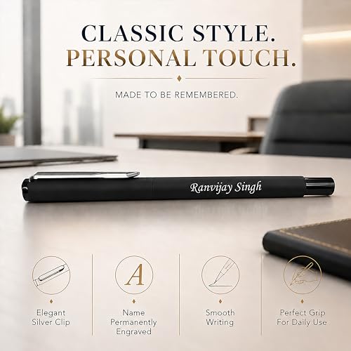 Image of Savri Personalized Parker Fountain Ink Pen with Name Engraved -Elegant Matte Black with Silver Clip -Customized Gifts for Men, Women, Teachers, Professionals, Birthday, Anniversary & corporate gifting