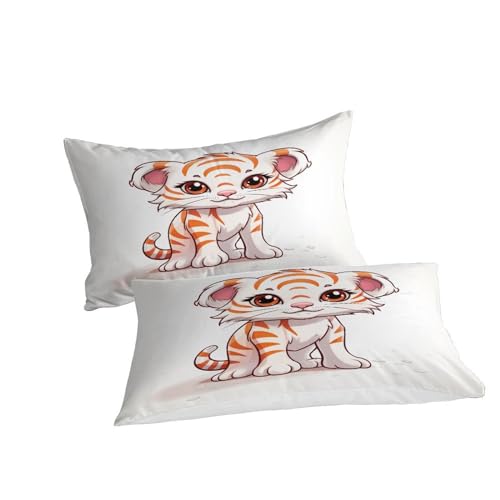 Housse de couette tigre blanc lit double parure de lit zippée microfibre