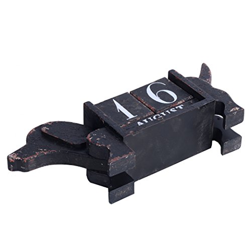 Nikky Home 2022 Rustic Wood Month Date Blocks Large Perpetual Calendar Desk Accessory, Shabby Chic Dog Shaped, Wooden Daily Calendar For Home And Office Decor, Black #TOP6