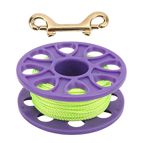 Xolsurg Dive Reel Fluorescent Green Line Plastic Material Copper Double Ended P Hook 30 Meters Cable Length for Diving Reels (Purple)