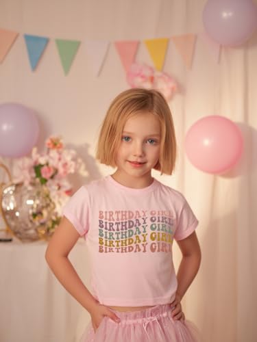Image of Little Girls Short Sleeve Crop Top Birthday Tshirts Cute Prints for Teen Girls Summer T-Shirt 6-14Years
